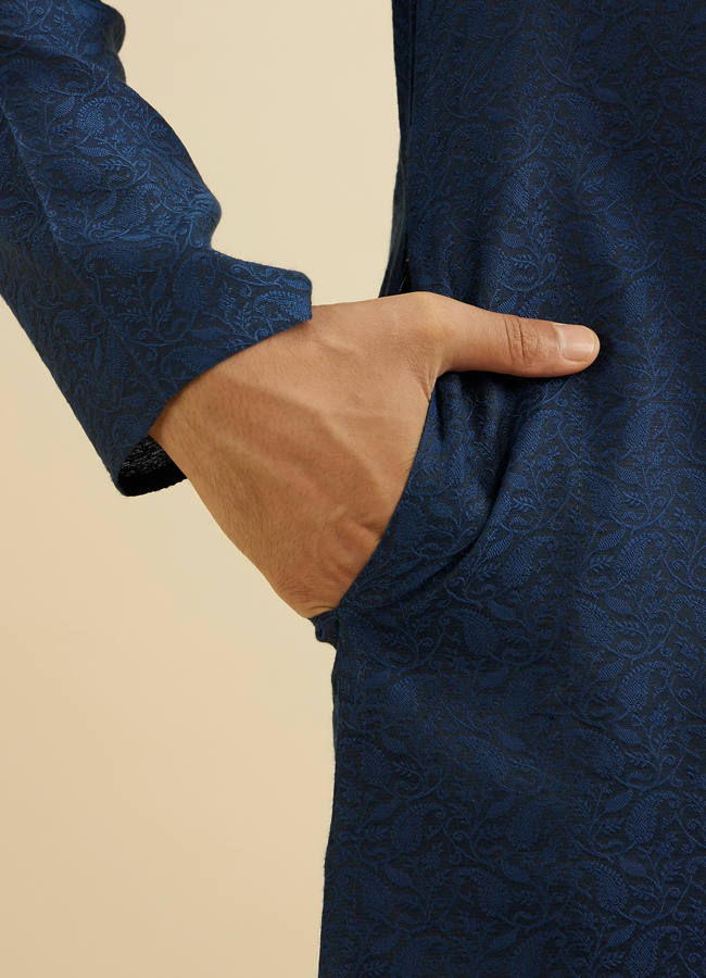 nevy blue Self Design Linen Wedding Attendee